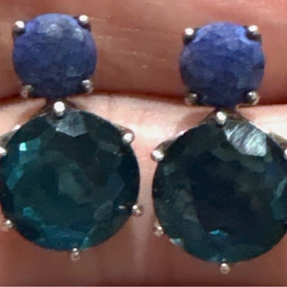 Ippolita Sterling 2 Blue Quartz, Lapis Stud Post Earrings TIMELESS - Picture 7 of 11
